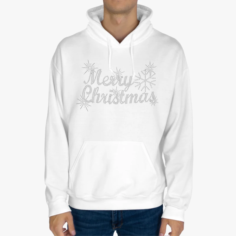 MERRY CHRISTMAS, crystal rhinestone design, Ladies fitted XMAS clipart-White - Unisex Heavy Blend Hooded Sweatshirt