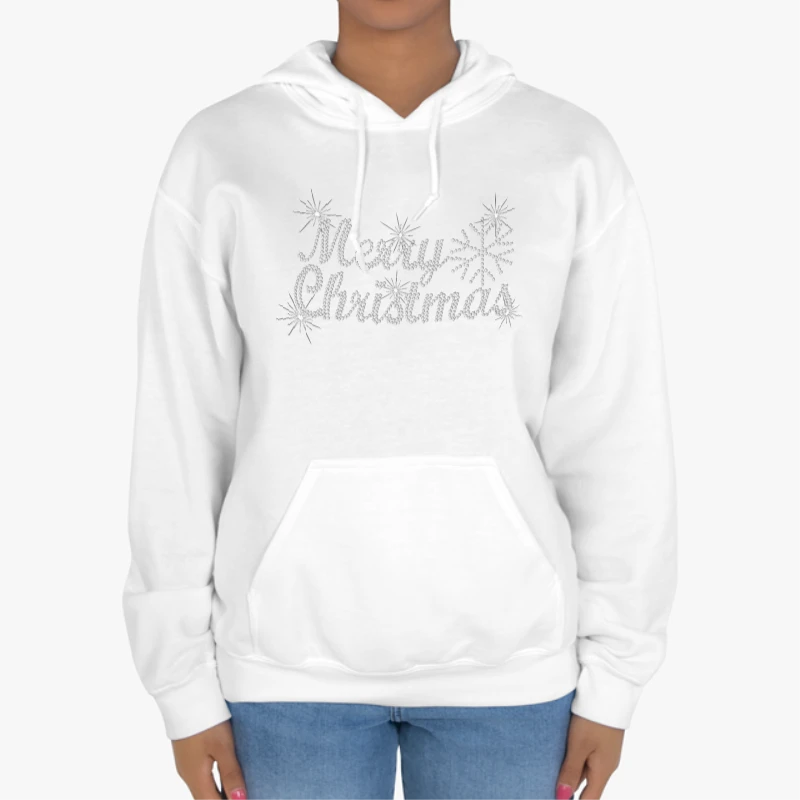 MERRY CHRISTMAS, crystal rhinestone design, Ladies fitted XMAS clipart-White - Unisex Heavy Blend Hooded Sweatshirt