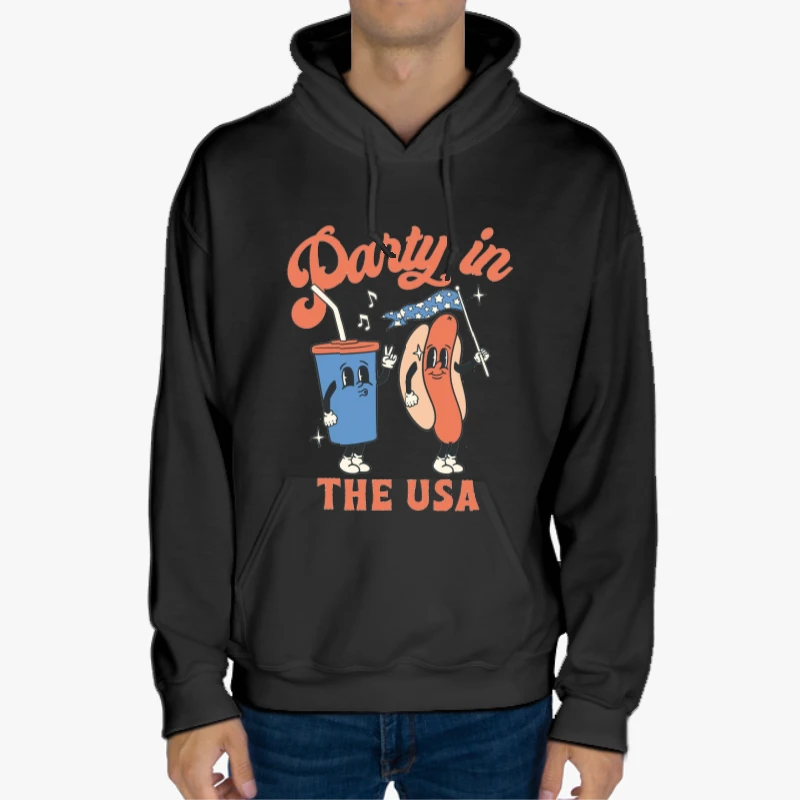 Retro Party in the USA, 4th of July, Retro funny fourth, Womens 4th of July, America Patriotic, Independence Day-Black - Unisex Heavy Blend Hooded Sweatshirt