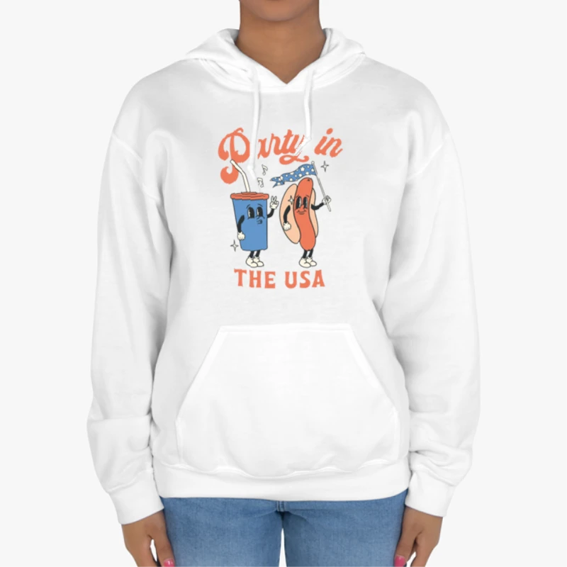 Retro Party in the USA, 4th of July, Retro funny fourth, Womens 4th of July, America Patriotic, Independence Day-White - Unisex Heavy Blend Hooded Sweatshirt