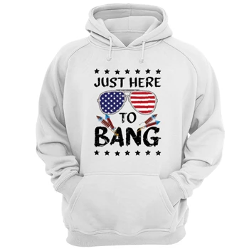 4th Of July Tee, 4th Of July Gift T-shirt, Independence Day Shirt,  Funny 4th Of July I'm Just Here To Bang Usa Flag Sunglasses Unisex Heavy Blend Hooded Sweatshirt