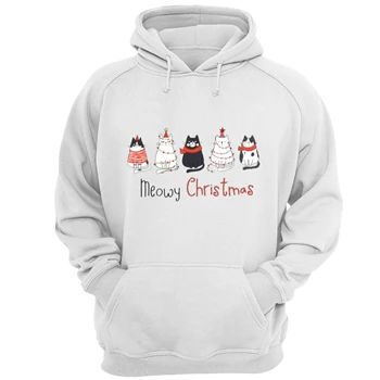Meowy Christmas Tee, Christmas Cat T-shirt, Merry Christmas Shirt, Cat Lover Tee, Christmas Gift T-shirt,  Christmas Gift For Cat Mom Gifts For Cat Lover Unisex Heavy Blend Hooded Sweatshirt