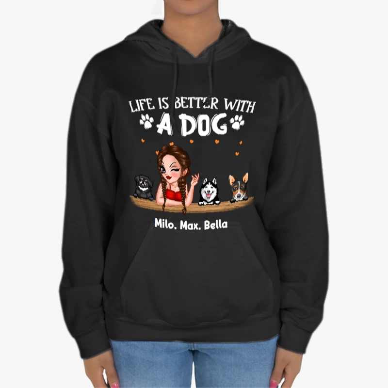 Personalized Life is better with a dog design, Customized Dogs Design-Black - Unisex Heavy Blend Hooded Sweatshirt