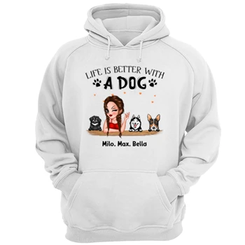 Personalized Life is better with a dog design Tee,  Customized Dogs Design Unisex Heavy Blend Hooded Sweatshirt