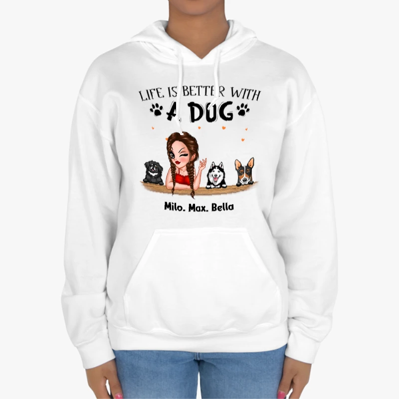 Personalized Life is better with a dog design, Customized Dogs Design-White - Unisex Heavy Blend Hooded Sweatshirt