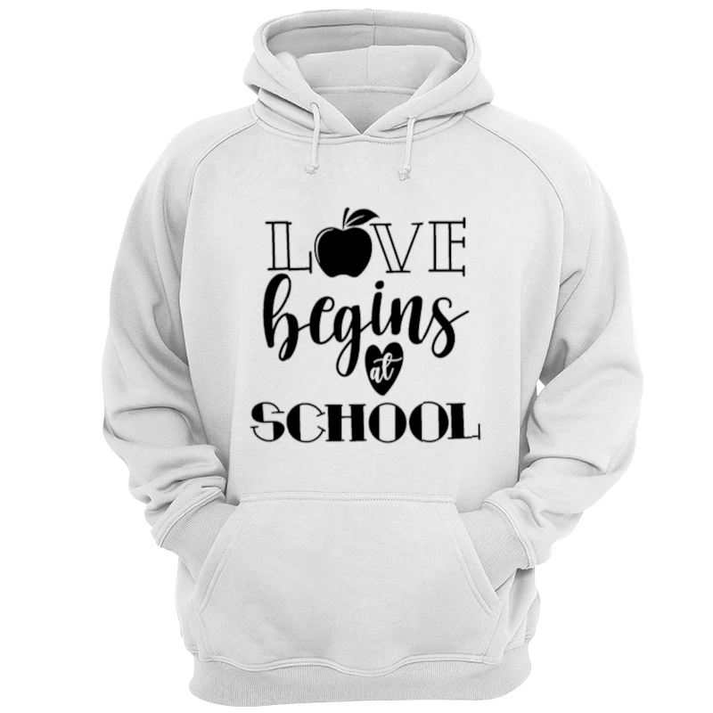 Love Begins At School,School Begin,Back To School,Teacher Mode On,First Day Of School,Gift For Teacher,Hello School- - Unisex Heavy Blend Hooded Sweatshirt
