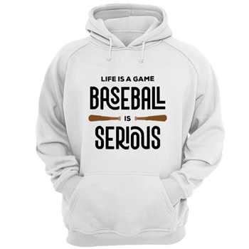 Life Is A Game Baseball Is Serious Tee, Baseball Player Design T-shirt, Baseball Coach Gift Shirt,  Funny Baseball Design Unisex Heavy Blend Hooded Sweatshirt