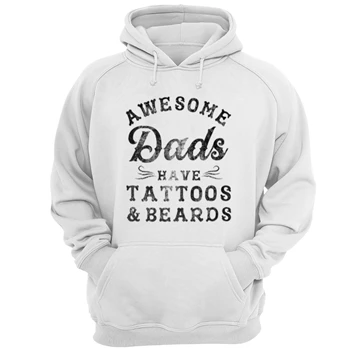Crazy Dog Tee,  Awesome Dads Have Tattoos and Beards Design. Funny Fathers Day Graphic Unisex Heavy Blend Hooded Sweatshirt