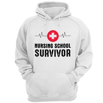 Nursing School Survivor Clipart Tee, Medical Nurse Graduation Student Unisex Heavy Blend Hooded Sweatshirt