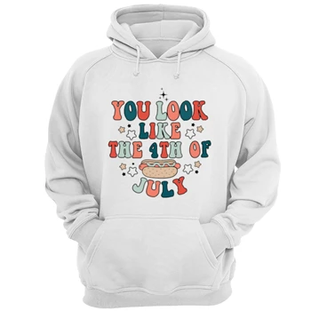 You Look Like the 4th of July Clipart Tee, Funny Fourth of July Graphic T-shirt, 4th July Hot Dog Shirt,  Independence Day Design Unisex Heavy Blend Hooded Sweatshirt