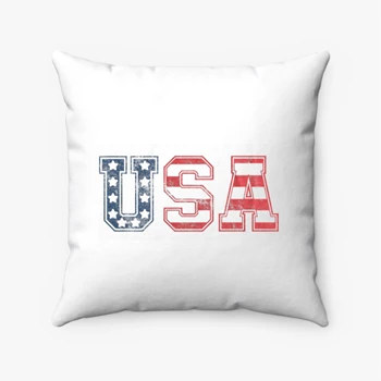 USA Vintage Design Pollow, 4th of July Indepence Day Graphic Pillows,  Patriotic America Clipart Spun Polyester Square Pillow