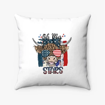Oh My Stars Cow Shirt Pollow, Highland Cow shirt Pillows, Highland Cow With 4th July Pollow, American Flag Shirt Pillows, Fourth Of July Tee Pollow,  Independence Day Spun Polyester Square Pillow