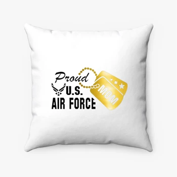 Proud Air Force Mom Pollow, Metallic Gold Military Dog Tag Pillows,  Dog tag clipart Spun Polyester Square Pillow