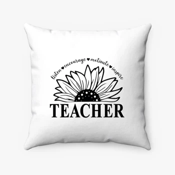 Teacher Sunflower Pollow, Teach Encourage Motivate Inspire Pillows, Teacher Life Pollow, School Pillows, Back To School Pollow, School Teacher Gift Spun Polyester Square Pillow