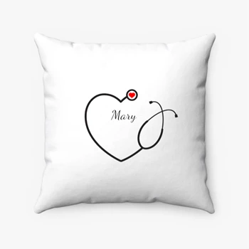 Custom Nurse Pollow, Nursing School Pillows, Nursing School Pollow, Personalized Heart Stethoscope Spun Polyester Square Pillow