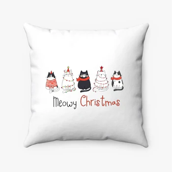 Meowy Christmas Pollow, Christmas Cat Pillows, Merry Christmas Pollow, Cat Lover Pillows, Christmas Gift Pollow,  Christmas Gift For Cat Mom Gifts For Cat Lover Spun Polyester Square Pillow