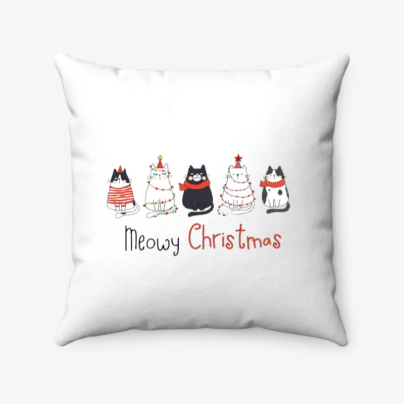 Meowy Christmas, Christmas Cat, Merry Christmas, Cat Lover, Christmas Gift, Christmas Gift For Cat Mom Gifts For Cat Lover- - Spun Polyester Square Pillow