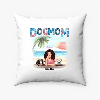 Personalized Dog mom in hot summer t shirt Pollow, Customized Rest life in hot summer with sweet dogs Spun Polyester Square Pillow