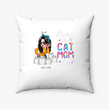 Customized Rocking The Cat Mom Pollow, Funny Personalized Design Cat Mom Pillows,  Love Cat Design Spun Polyester Square Pillow