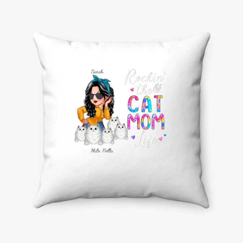 Customized Rocking The Cat Mom, Funny Personalized Design Cat Mom, Love Cat Design- - Spun Polyester Square Pillow