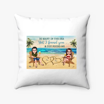 You and Me We Got This Summer Doll Couple On Beach Pollow,  Personalized Couple Design Spun Polyester Square Pillow
