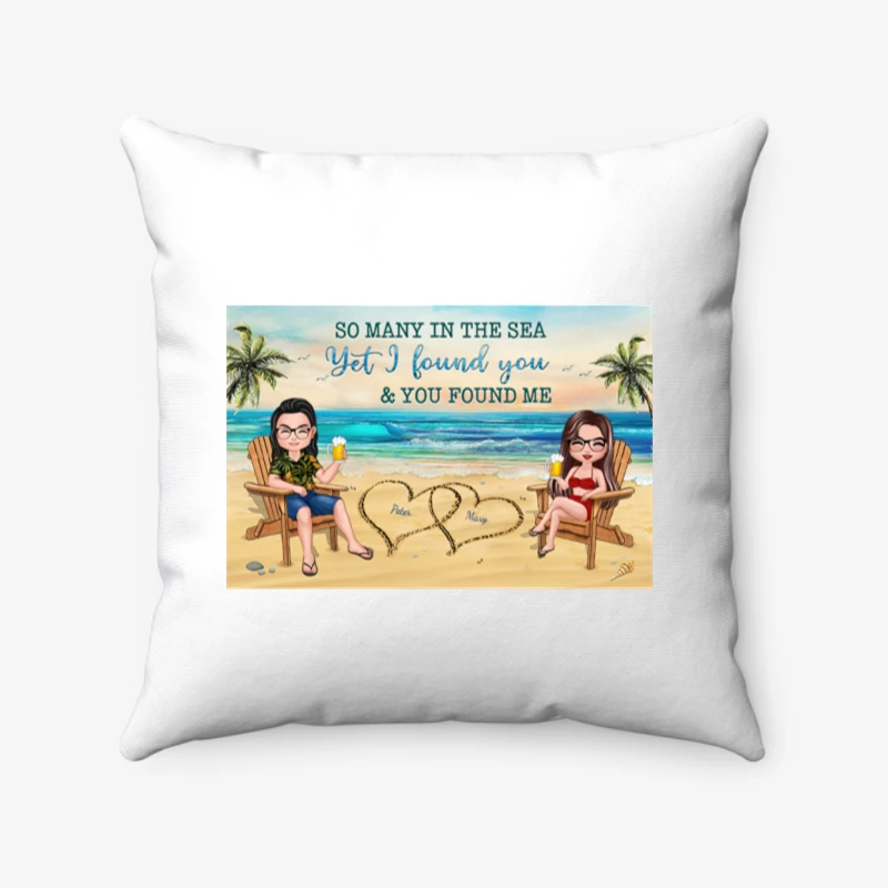 You and Me We Got This Summer Doll Couple On Beach, Personalized Couple Design- - Spun Polyester Square Pillow