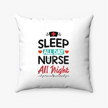 Nurse Clipart Pollow, Nursing RN Medical Worker Graphic Pillows,  Sleep all day Nurse All night Spun Polyester Square Pillow