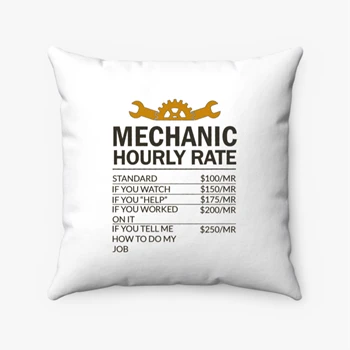 Mechanic Design Pollow, Mechanic Hourly Rate Instant Digital Pillows,  Sublimation Design Spun Polyester Square Pillow
