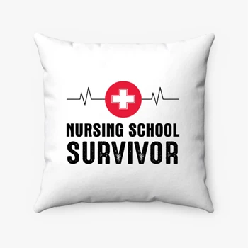 Nursing School Survivor Clipart Pollow, Medical Nurse Graduation Student Spun Polyester Square Pillow