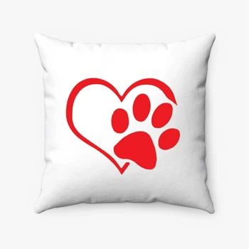 Paw Print Heart Pollow, Paw Heart Clipart Pillows, Dog Cat Lovers Pollow,  Animal Printed Design Spun Polyester Square Pillow