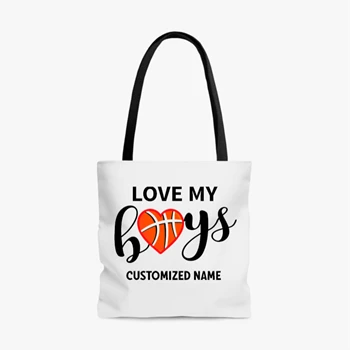 Love My Boys Basket Ball Bag, Family Birthday Gift Tole Bag, Summer Tops Handbag,  Beach Sport Design AOP Tote Bag
