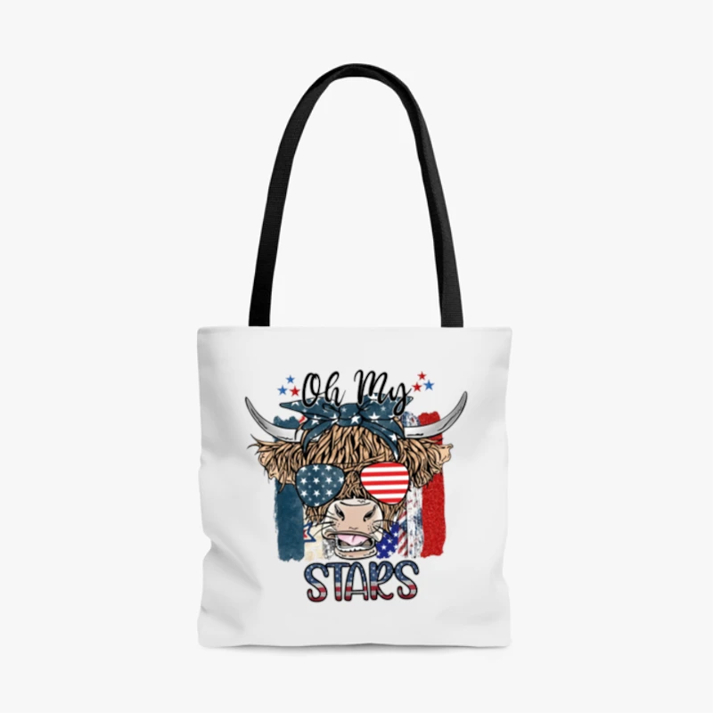 Oh My Stars Cow Shirt, Highland Cow shirt, Highland Cow With 4th July, American Flag Shirt, Fourth Of July Tee, Independence Day- - AOP Tote Bag