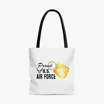 Proud Air Force Mom Bag, Metallic Gold Military Dog Tag Tole Bag,  Dog tag clipart AOP Tote Bag