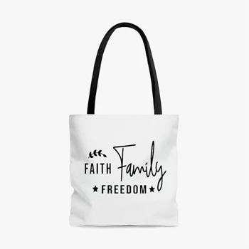 Faith Family Freedom Bag, Happy 4th Of July Tole Bag, Independence Day Handbag, 4th of July Gift Bag,  Patriotic AOP Tote Bag