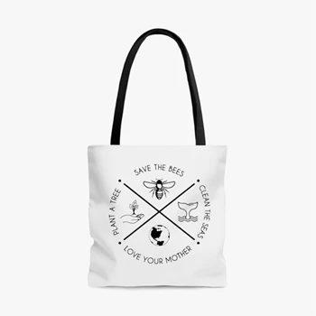 Plant A Tree Bag, Clean The Seas Tole Bag, Save The Bees Handbag, Love Your Mother Bag, Earth Day Tole Bag, Earth Day Handbag, Save The Planet Bag,  Eco Friendly AOP Tote Bag