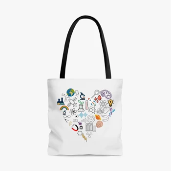science heart Sweat clipart Bag, Stem heart design. science Student Gift Tole Bag, Science graphic Handbag,  Technology student AOP Tote Bag
