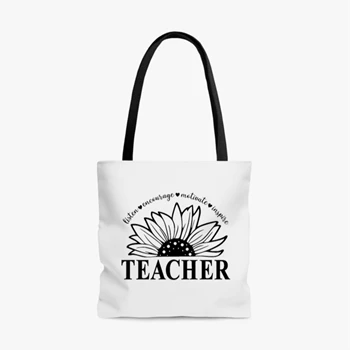 Teacher Sunflower Bag, Teach Encourage Motivate Inspire Tole Bag, Teacher Life Handbag, School Bag, Back To School Tole Bag, School Teacher Gift AOP Tote Bag