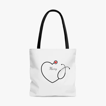 Custom Nurse Bag, Nursing School Tole Bag, Nursing School Handbag, Personalized Heart Stethoscope AOP Tote Bag