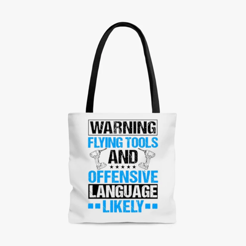 Warning Flying Tools And Offensive Language Likely clipart,Roof Mechanic Design, Roofing Carpenter Gift, Construction, Roofing Tools Graphic- - AOP Tote Bag