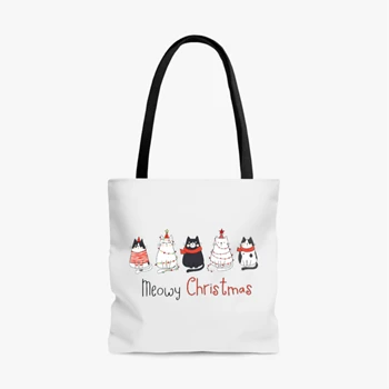 Meowy Christmas Bag, Christmas Cat Tole Bag, Merry Christmas Handbag, Cat Lover Bag, Christmas Gift Tole Bag,  Christmas Gift For Cat Mom Gifts For Cat Lover AOP Tote Bag