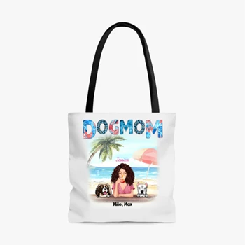 Personalized Dog mom in hot summer t shirt Bag, Customized Rest life in hot summer with sweet dogs AOP Tote Bag