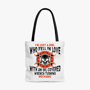 Machenic girl Bag, Just a Girl Who Fell in Love Tole Bag, Fell in Love with Mechanic Handbag,  Nice gift for machanic's wife or girlfriend AOP Tote Bag