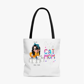 Customized Rocking The Cat Mom Bag, Funny Personalized Design Cat Mom Tole Bag,  Love Cat Design AOP Tote Bag