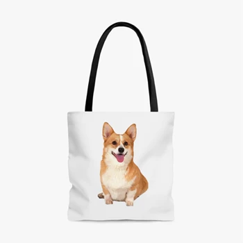 Cute Corgi Dog Sitting Bag, Cool dog clipart Tole Bag,  Sitting Dog Graphic AOP Tote Bag