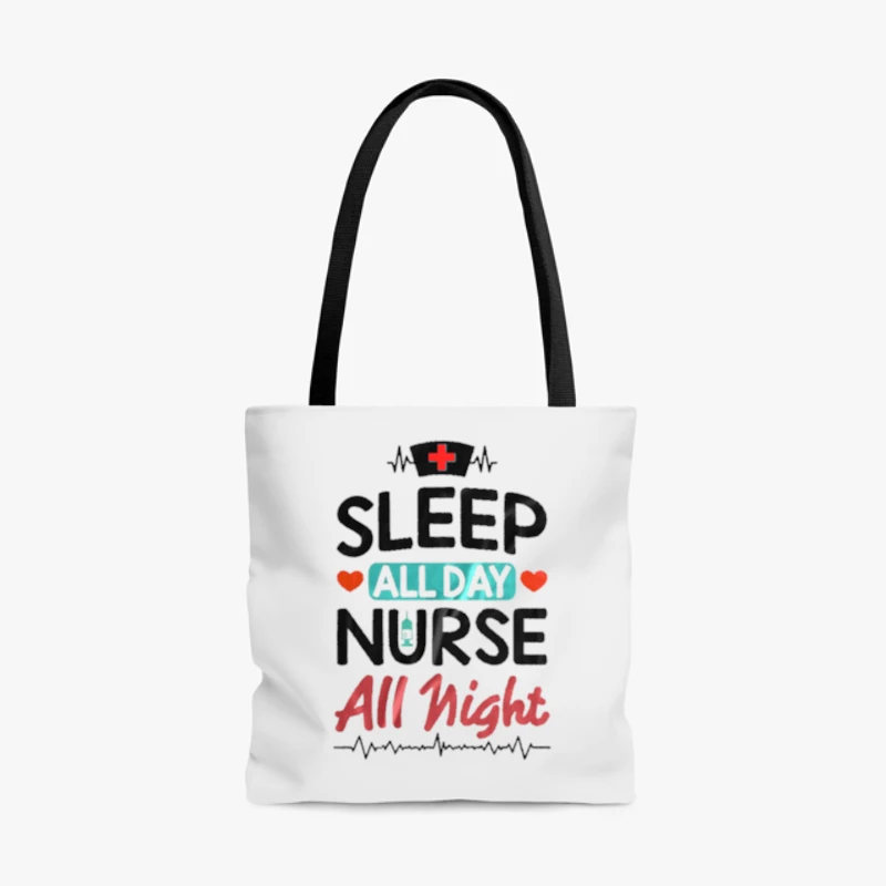 Nurse Clipart, Nursing RN Medical Worker Graphic, Sleep all day Nurse All night- - AOP Tote Bag