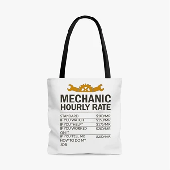 Mechanic Design Bag, Mechanic Hourly Rate Instant Digital Tole Bag,  Sublimation Design AOP Tote Bag