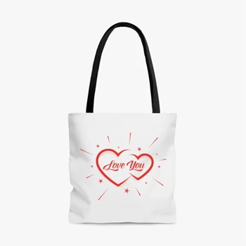 Love You Bag, Valentine Design Tole Bag, Two Heart clipart Handbag, Heart Valentine Clipart AOP Tote Bag