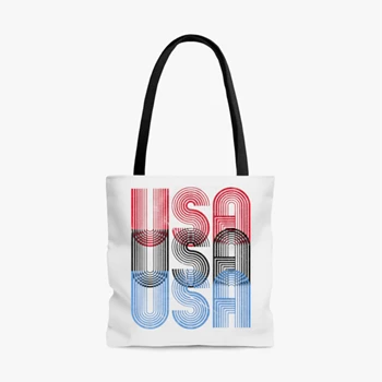 USA Funny Bag, Red White Blue Retro USA clipart Tole Bag,  Cool USA Graphic Designs AOP Tote Bag