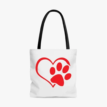Paw Print Heart Bag, Paw Heart Clipart Tole Bag, Dog Cat Lovers Handbag,  Animal Printed Design AOP Tote Bag