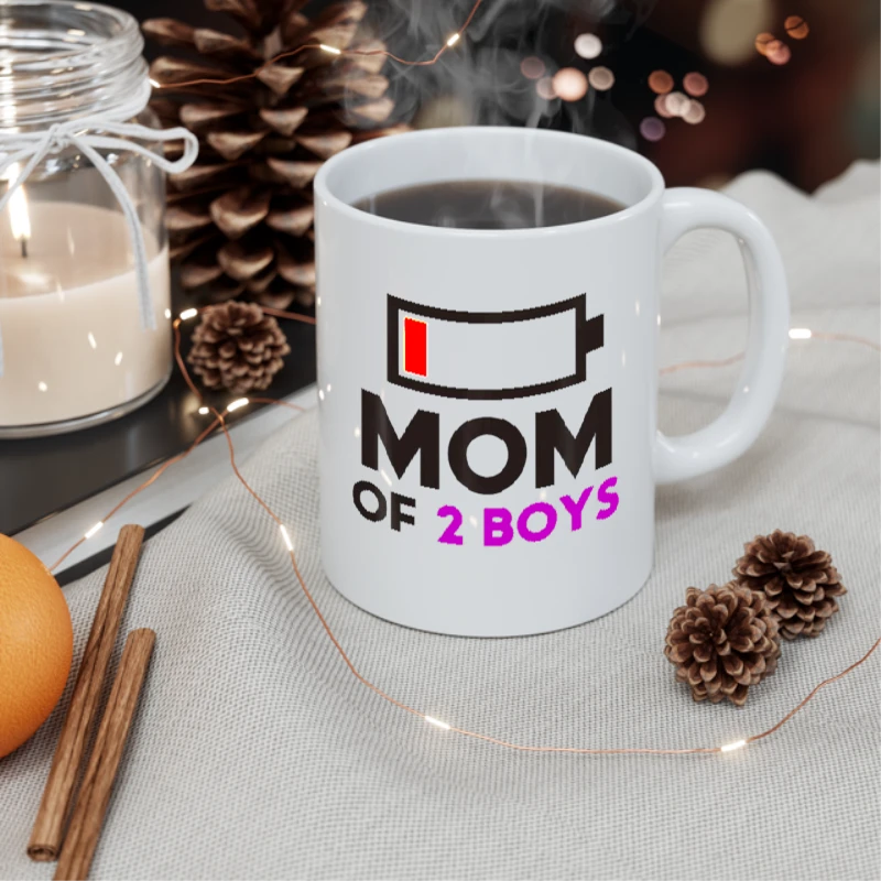 Mom of 2 Boys, Gift from Son Mothers Day, Birthday Women Design- - Ceramic Coffee Cup, 11oz